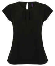 Women's pleat front short sleeve blouse