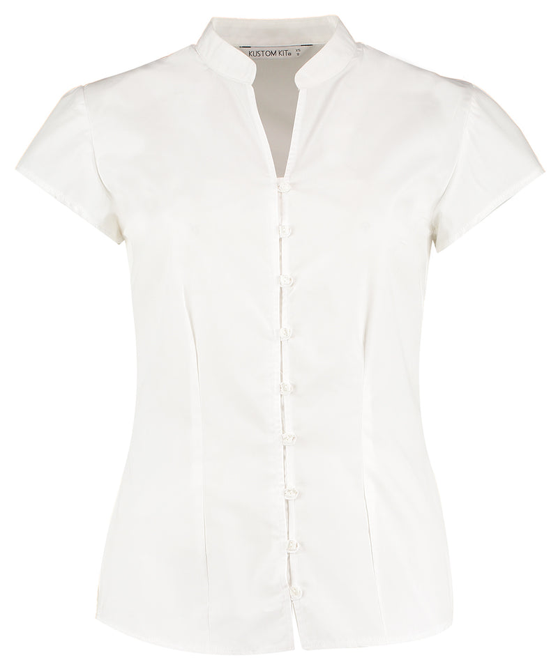 Women's continental blouse mandarin collar cap sleeve (tailored fit)