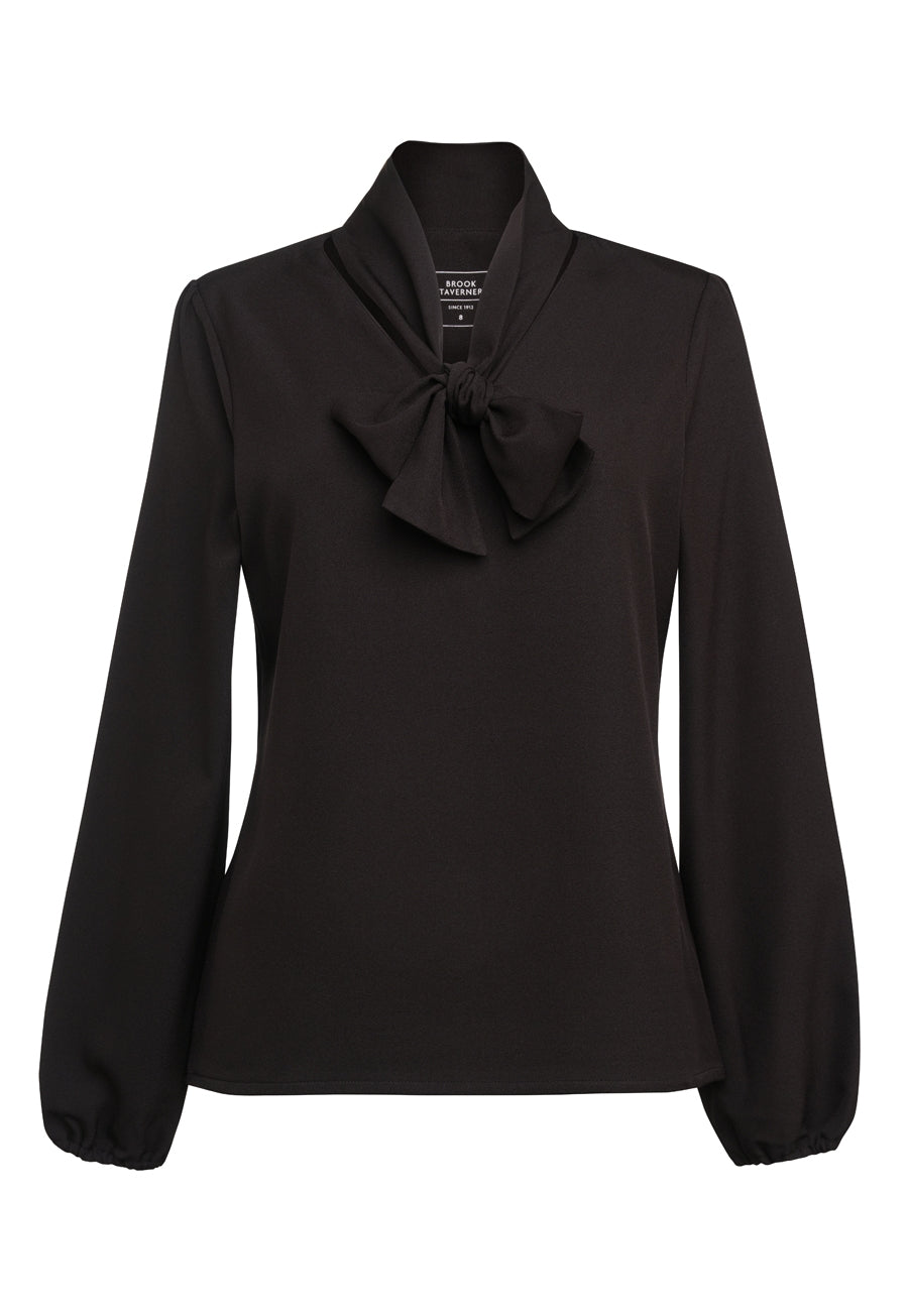 andria l/s tie neck blouse - black