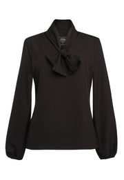 Andria L/S Tie Neck Blouse - Black