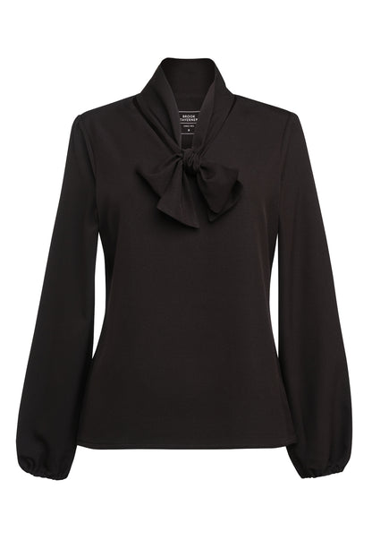 Andria L/S Tie Neck Blouse - Black