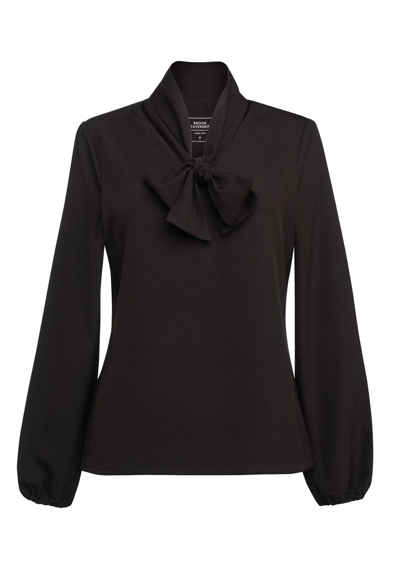 Andria L/S Tie Neck Blouse - Black
