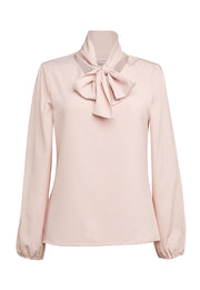 Andria L/S Tie Neck Blouse - Nude
