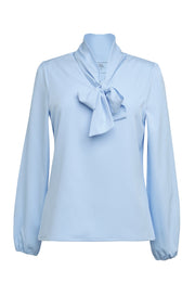 Andria L/S Tie Neck Blouse - Sky Blue