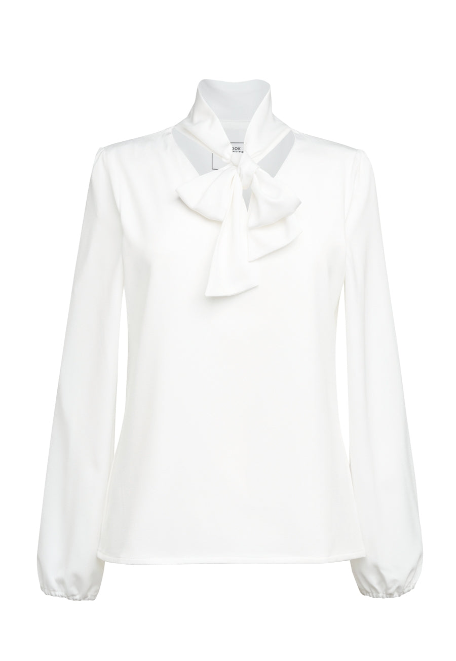 andria l/s tie neck blouse - white