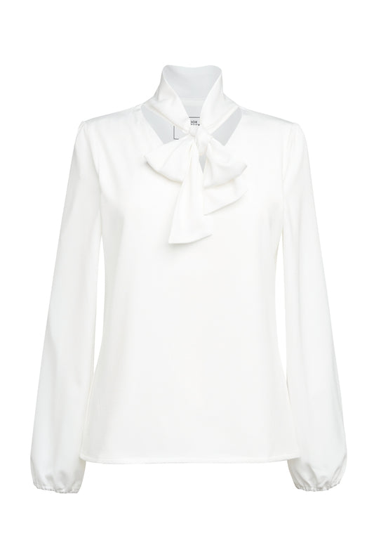 Andria L/S Tie Neck Blouse - White
