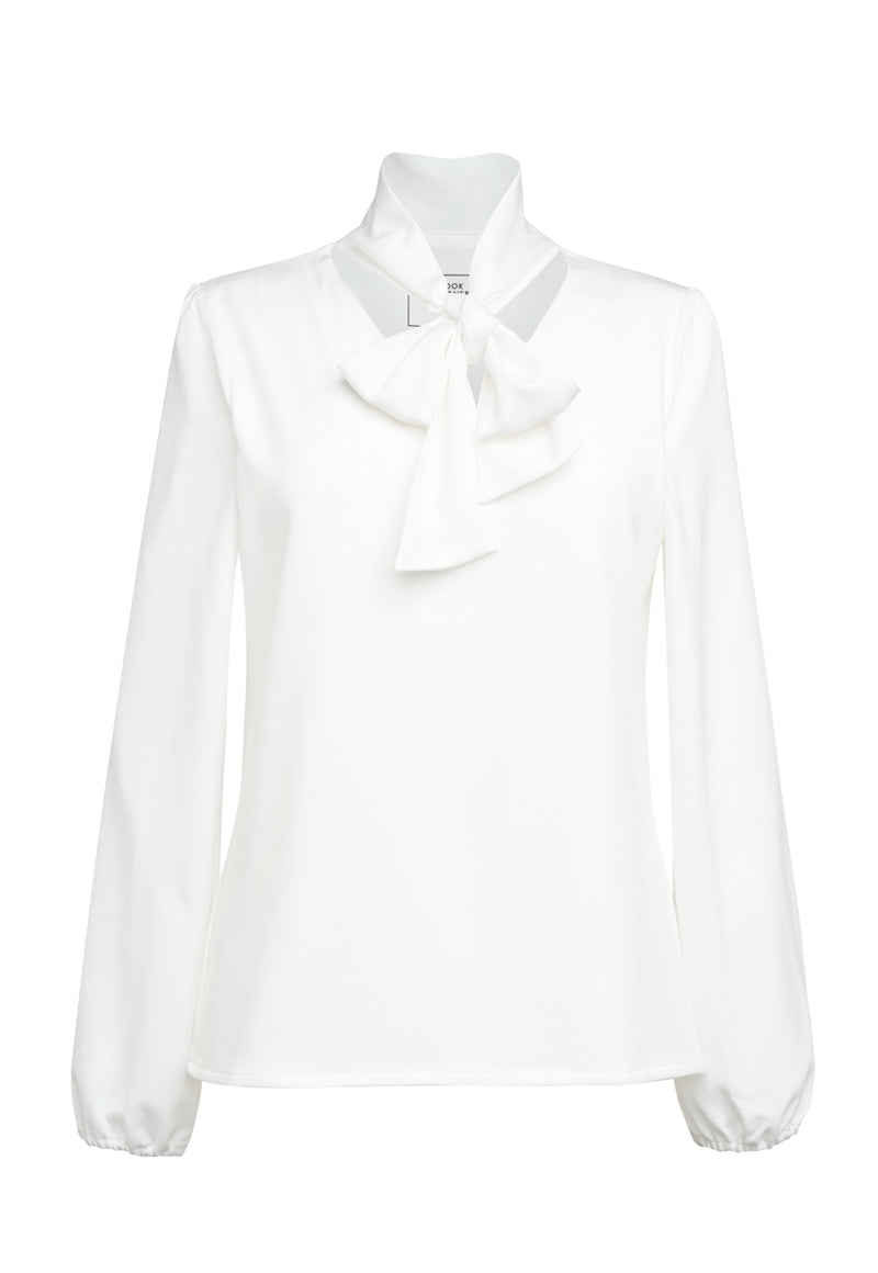 Andria L/S Tie Neck Blouse - White