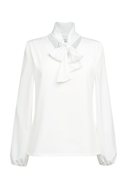 Andria L/S Tie Neck Blouse - White