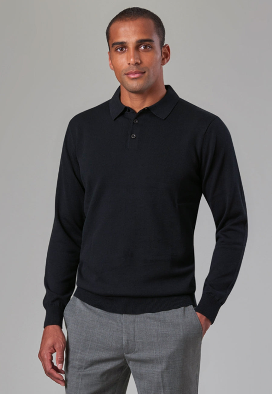 casper l/s knit polo shirt - navy