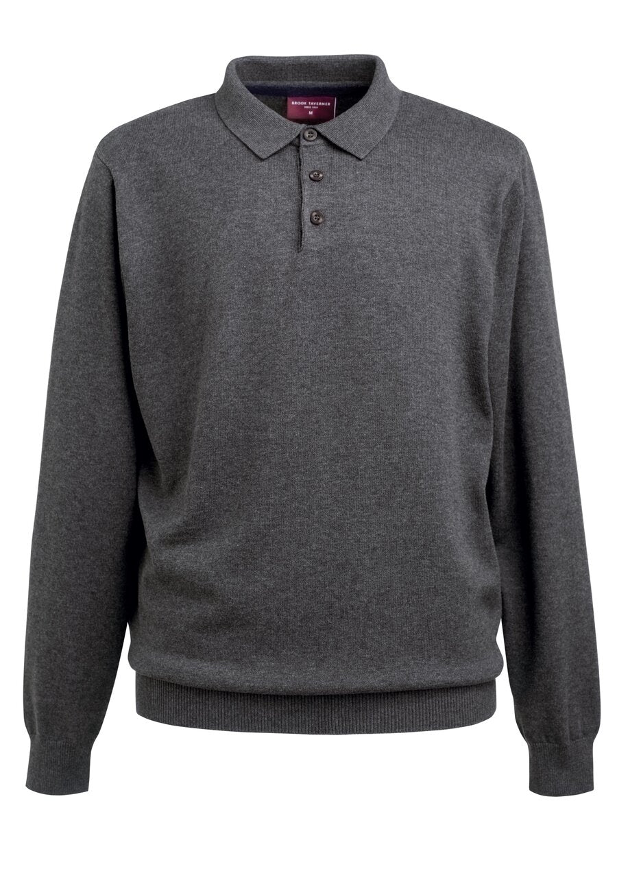 casper l/s knit polo shirt - charcoal
