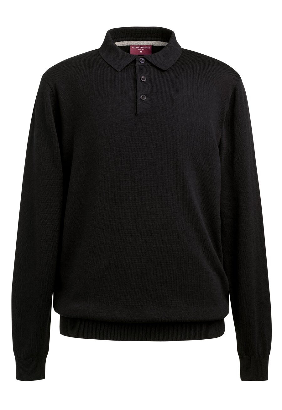 casper l/s knit polo shirt - black