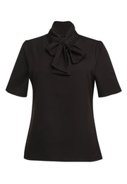 Flavia S/S Tie Neck Blouse - Black
