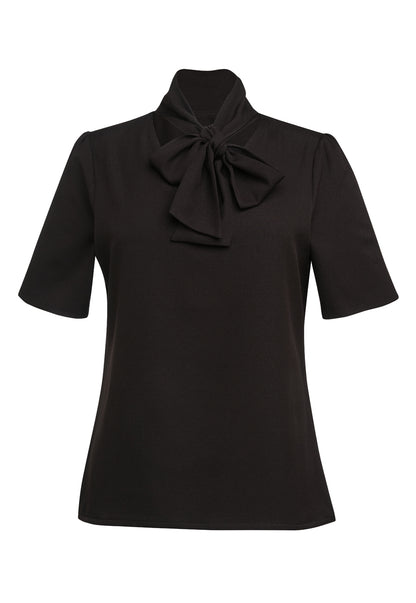 Flavia S/S Tie Neck Blouse - Black
