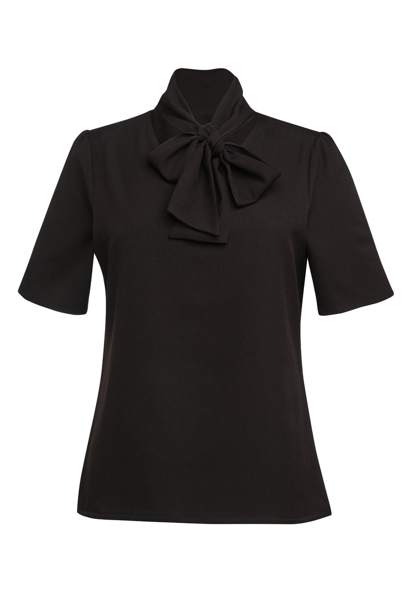Flavia S/S Tie Neck Blouse - Black