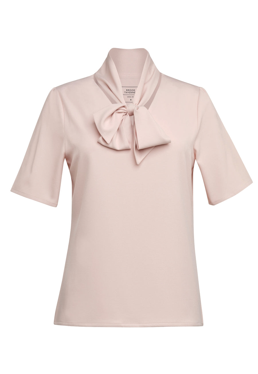 flavia s/s tie neck blouse - nude