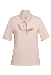 Flavia S/S Tie Neck Blouse - Nude