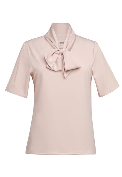 Flavia S/S Tie Neck Blouse - Nude