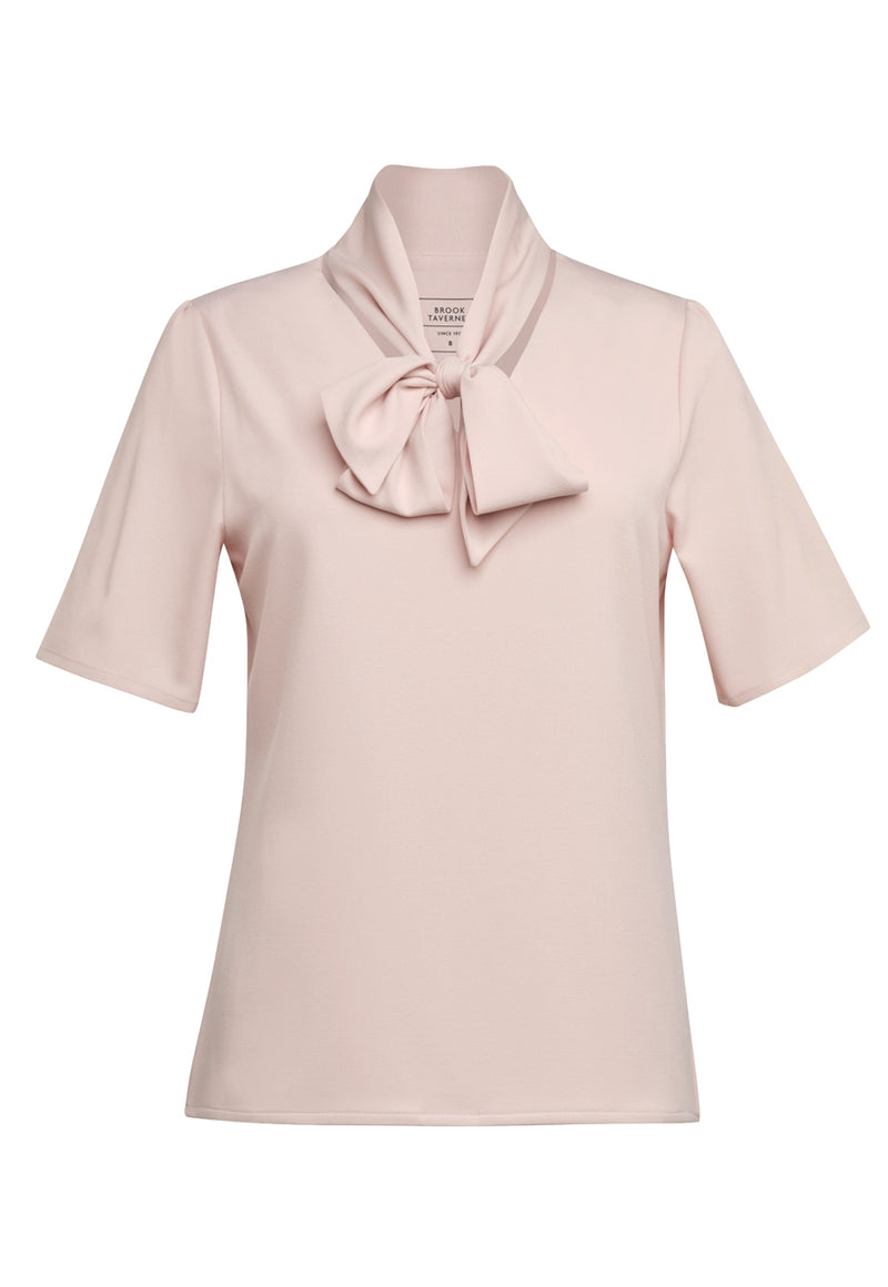 Flavia S/S Tie Neck Blouse - Nude