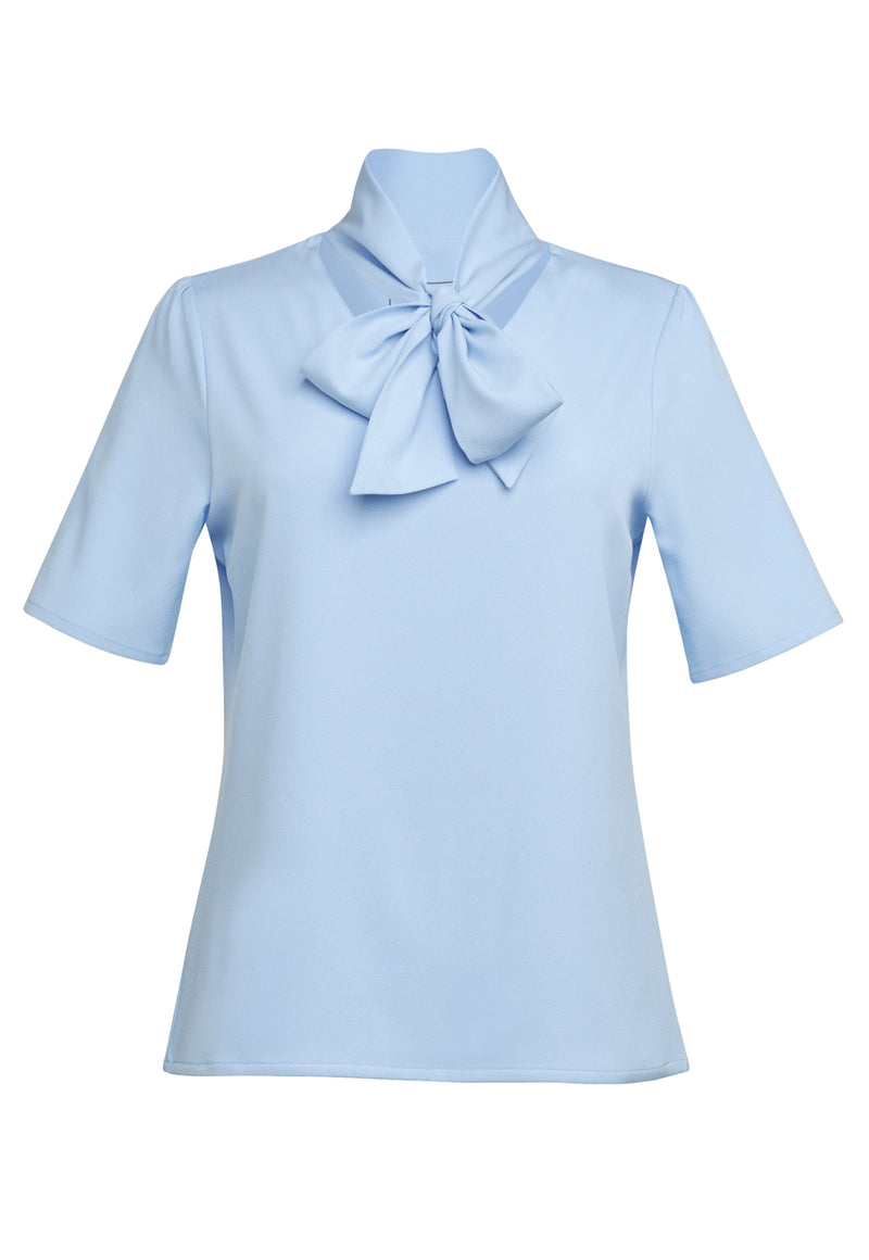 Flavia S/S Tie Neck Blouse - Sky Blue