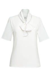 Flavia S/S Tie Neck Blouse - White