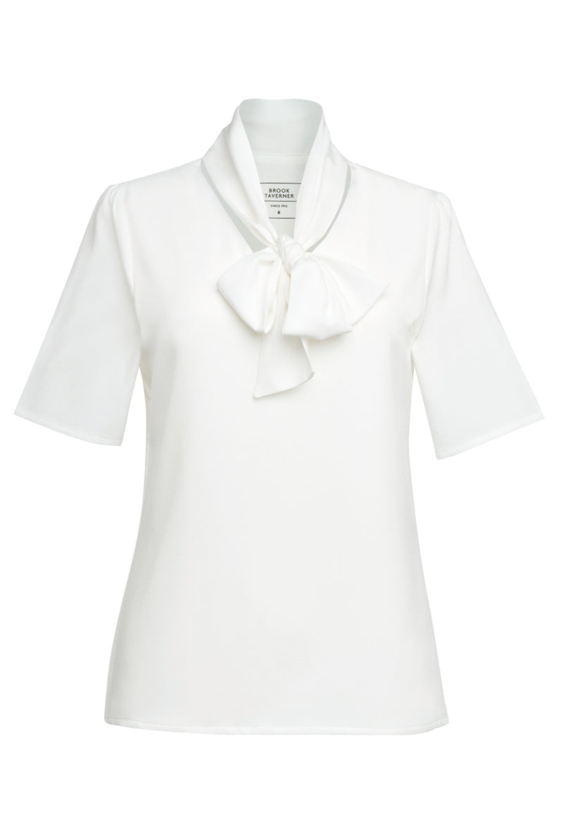 Flavia S/S Tie Neck Blouse - White