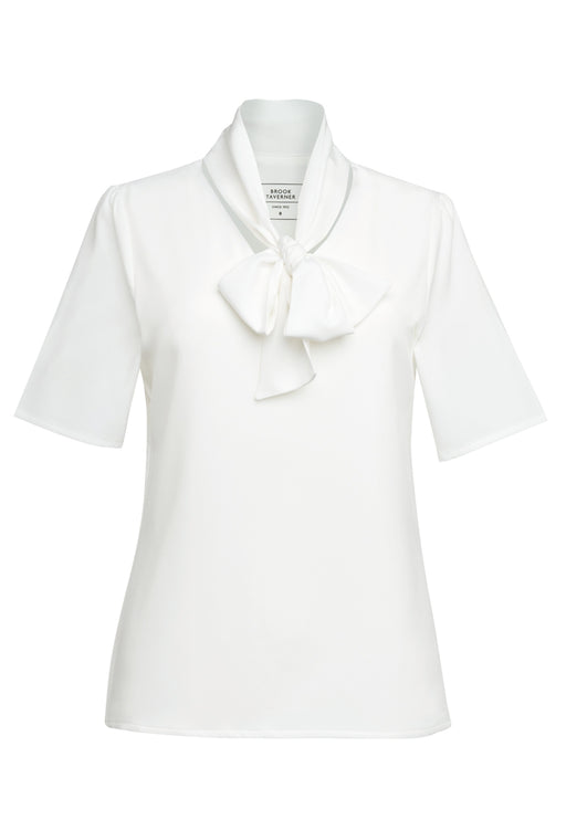 Flavia S/S Tie Neck Blouse - White