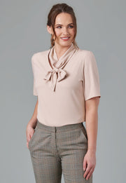 Flavia S/S Tie Neck Blouse - White
