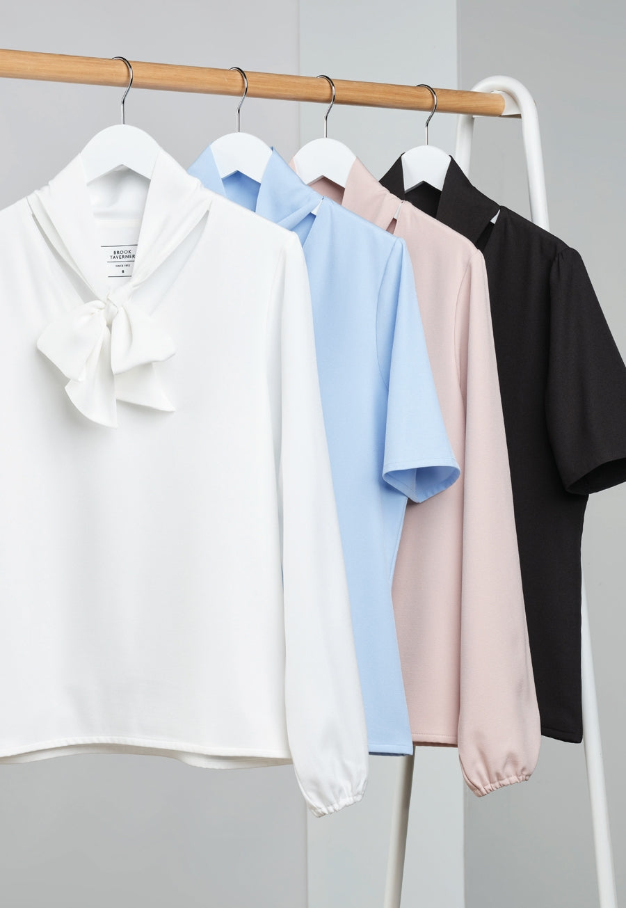 flavia s/s tie neck blouse - white
