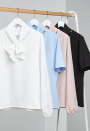 Flavia S/S Tie Neck Blouse - White