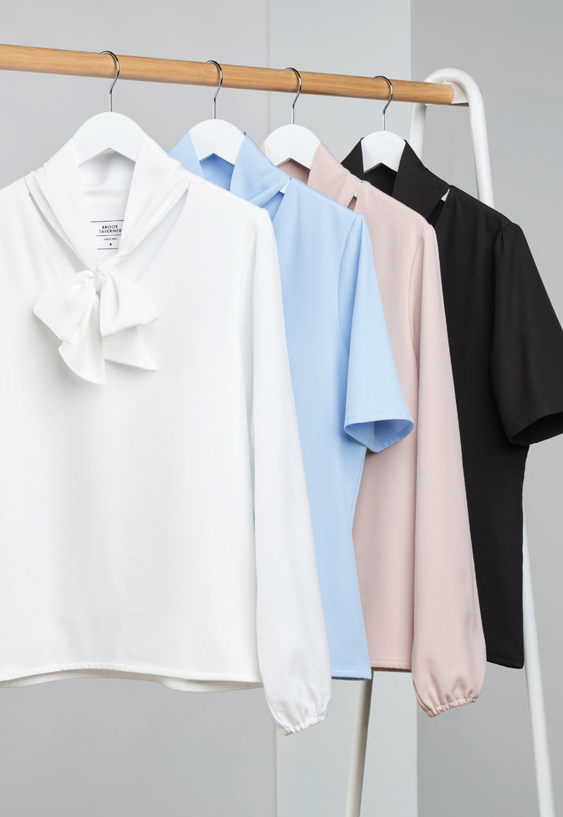 Flavia S/S Tie Neck Blouse - White
